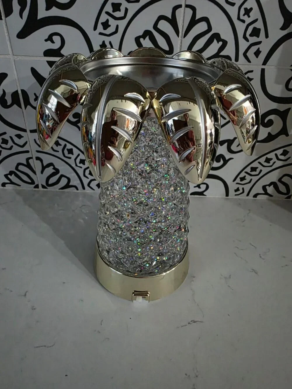 New Bath & Body Works Light Up Glitter Globe Palm Tree 3 Wick Candle Holder